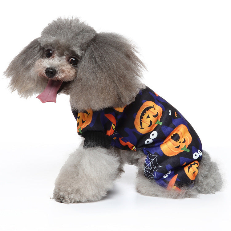 Halloween Dog Pajamas Pumpkin & Bat Bat Print Pet Costume for Small Dogs