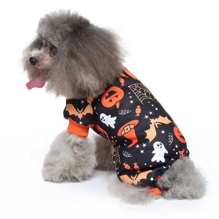 Halloween Dog Pajamas Pumpkin & Bat Bat Print Pet Costume for Small Dogs