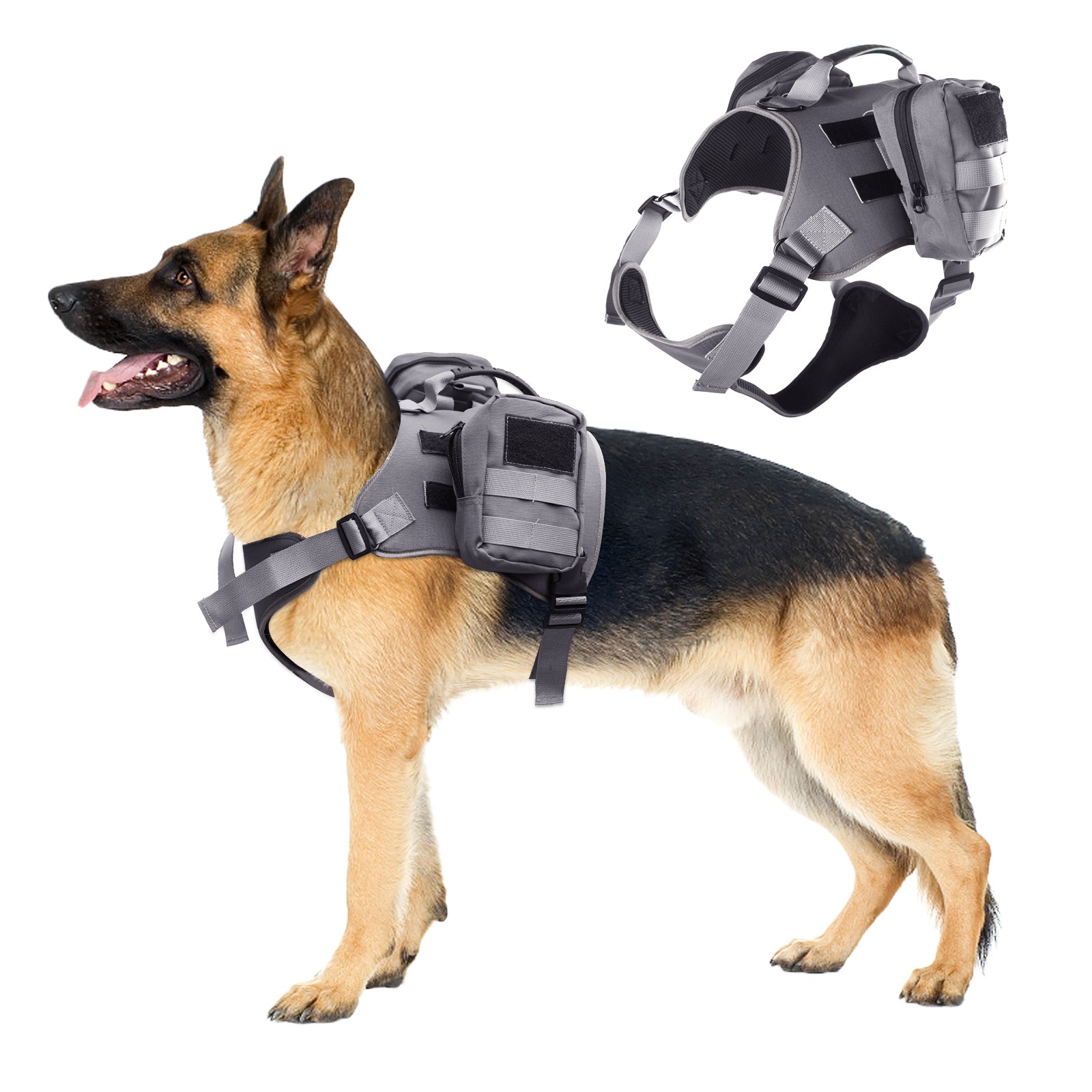 Dog Vest Harness for Small Medium Large Dogs No Pull Adjustable Harness Backpack with Side Pockets for Walking Hiking Training(Gray, Large)