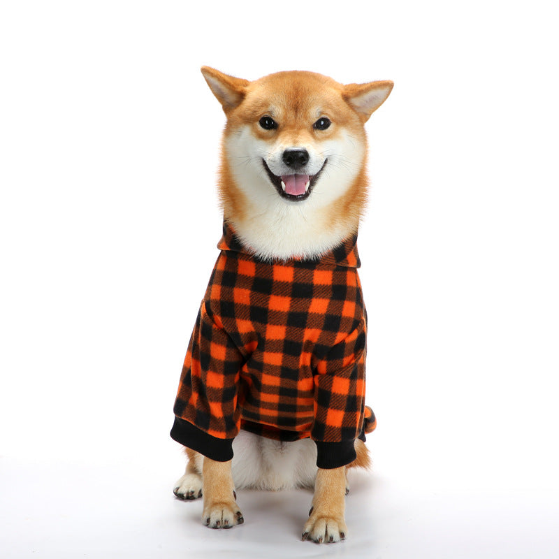 Plaid Dog Hoodie Set Checkered Fleece Pet Sweatshirts