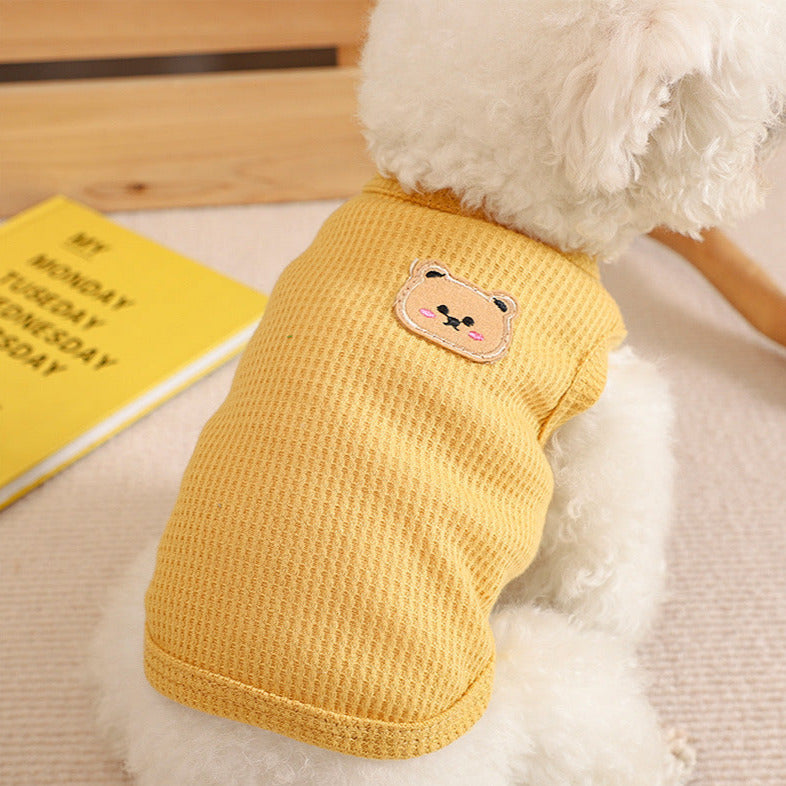 Cute Bear Patch Dog Tank Top Set 4 Pack Waffle - Knit Pet Vest for Small Dogs