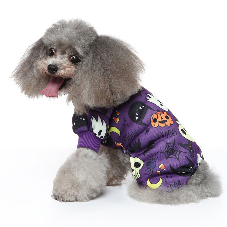 Halloween Dog Pajamas Pumpkin & Bat Bat Print Pet Costume for Small Dogs