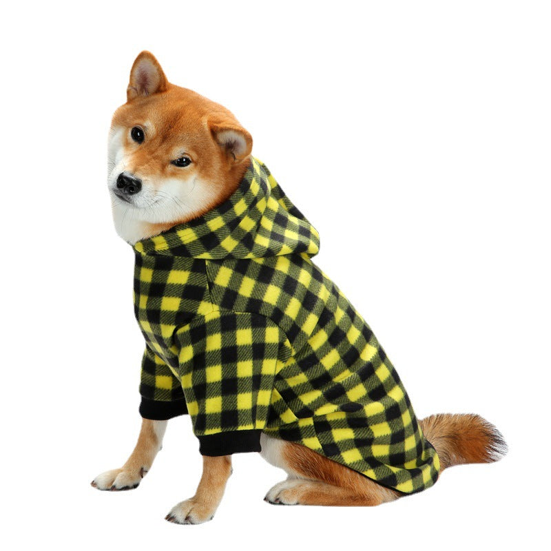 Plaid Dog Hoodie Set Checkered Fleece Pet Sweatshirts