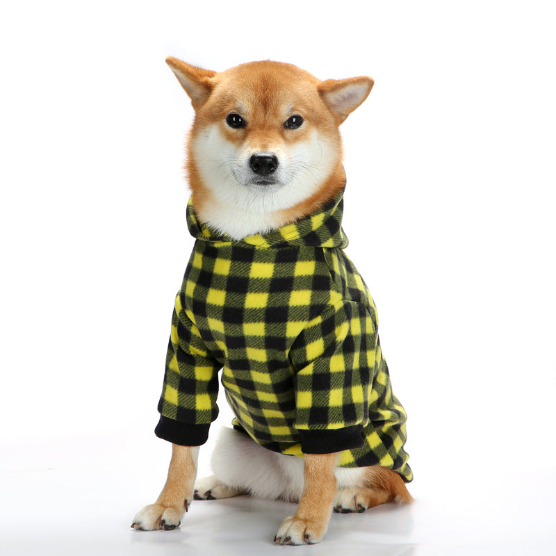 Plaid Dog Hoodie Set Checkered Fleece Pet Sweatshirts