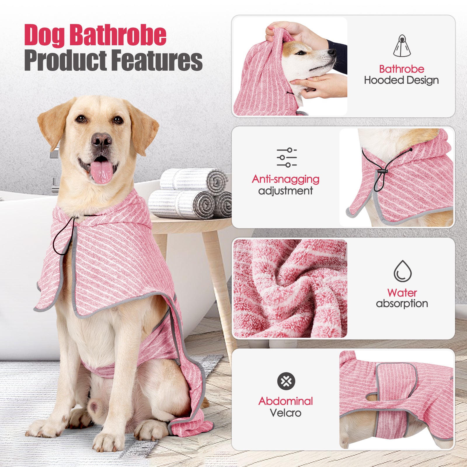 Hooded Dog Drying Coat - Quick - Absorbing Pet Bathrobe with Adjustable Fit