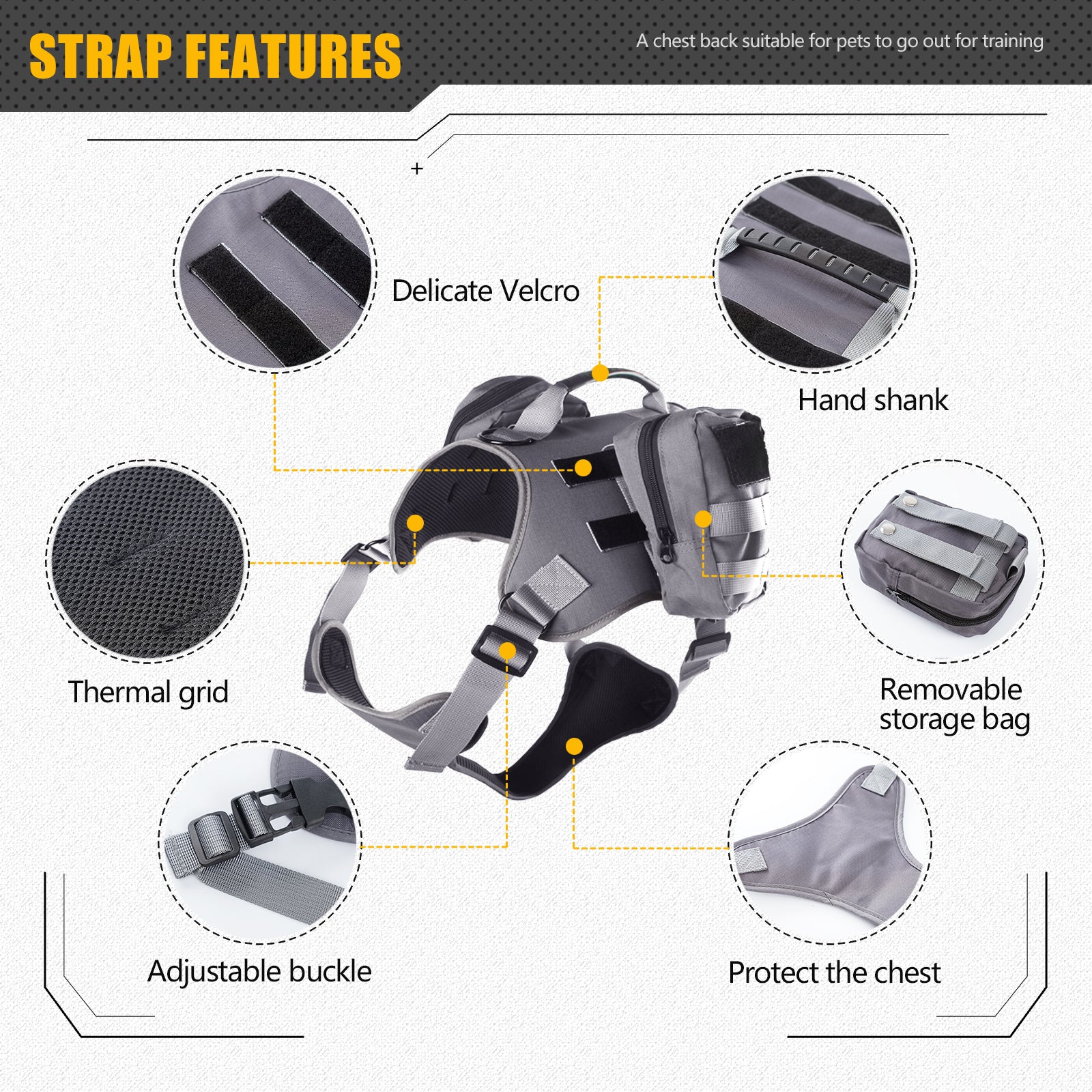 Dog Vest Harness for Small Medium Large Dogs No Pull Adjustable Harness Backpack with Side Pockets for Walking Hiking Training(Gray, Large)