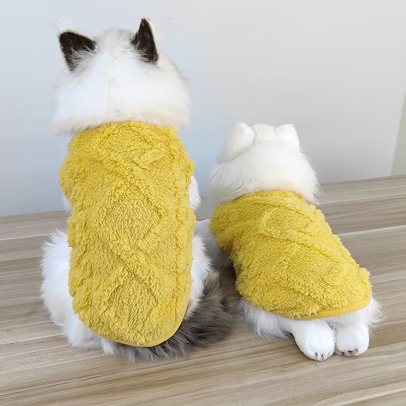 Fluffy Cable Knit Dog Vest Set Soft Fleece Pet Sweater Tank Tops for Small Dogs