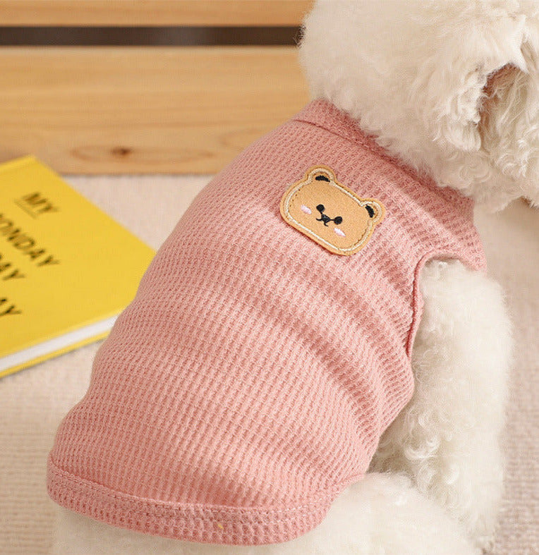 Cute Bear Patch Dog Tank Top Set 4 Pack Waffle - Knit Pet Vest for Small Dogs