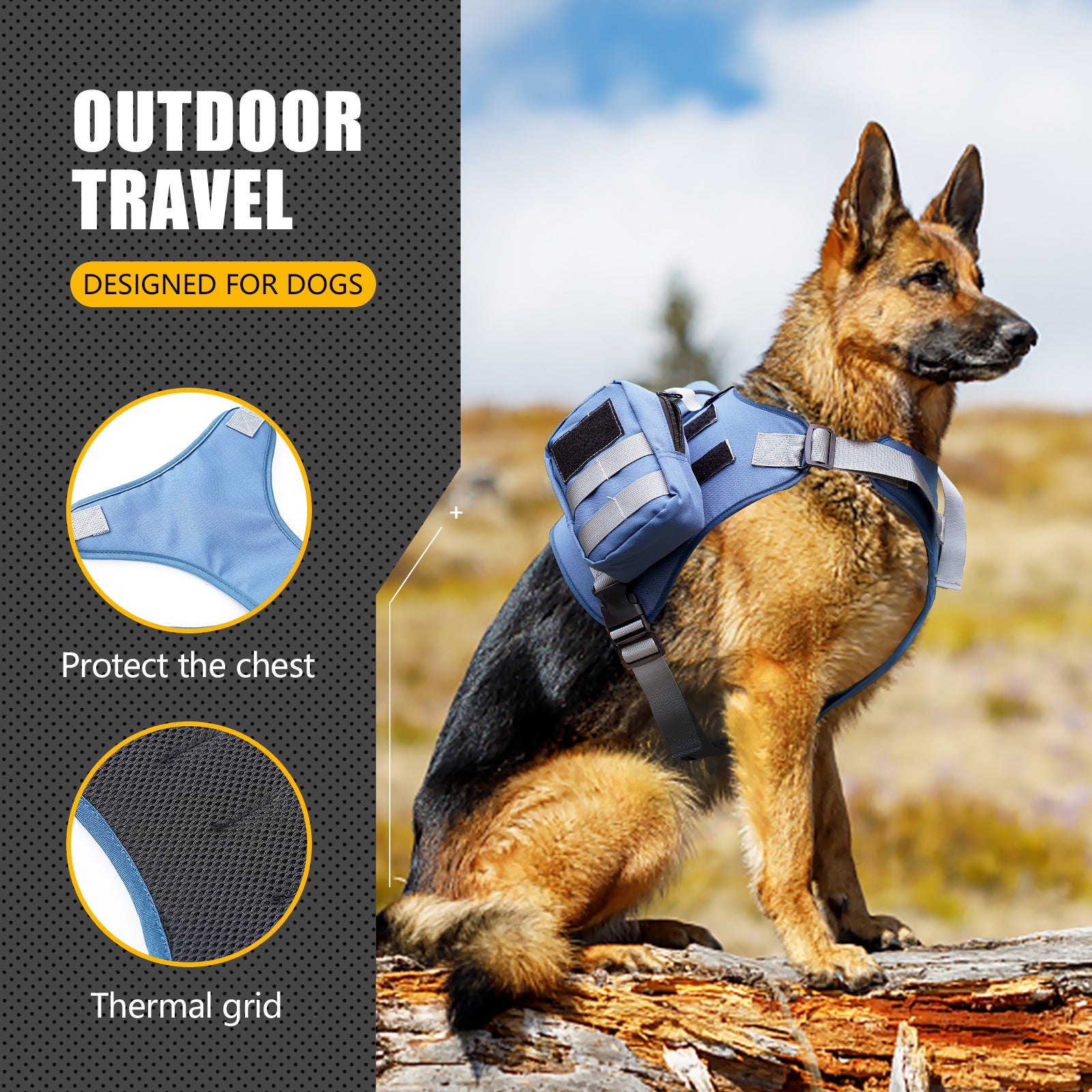 Dog Vest Harness for Small Medium Large Dogs No Pull Adjustable Harness Backpack with Side Pockets for Walking Hiking Training(Gray, Large)