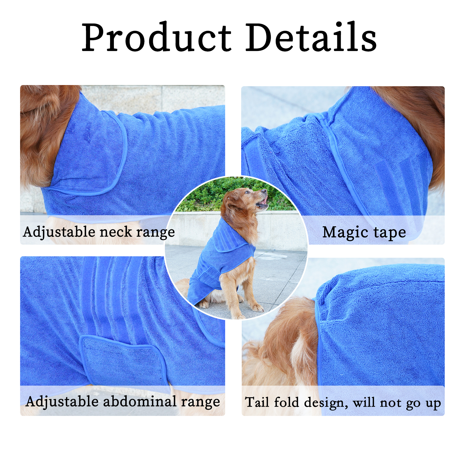 Dog Drying Coat Bathrobe Towel, Soft Absorbent Quick-Dry Pet Apparel Suitable for All Breeds & Sizes