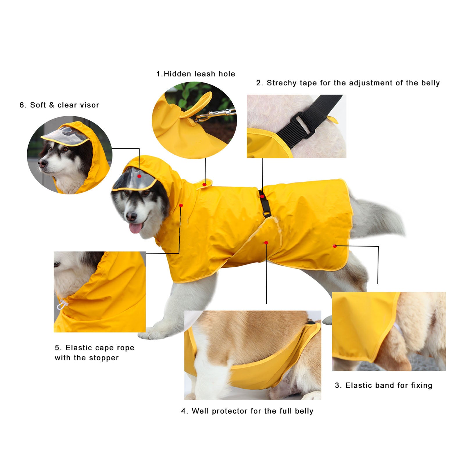 Hooded Dog Raincoat Waterproof Pet Rain Jacket with Transparent Hood