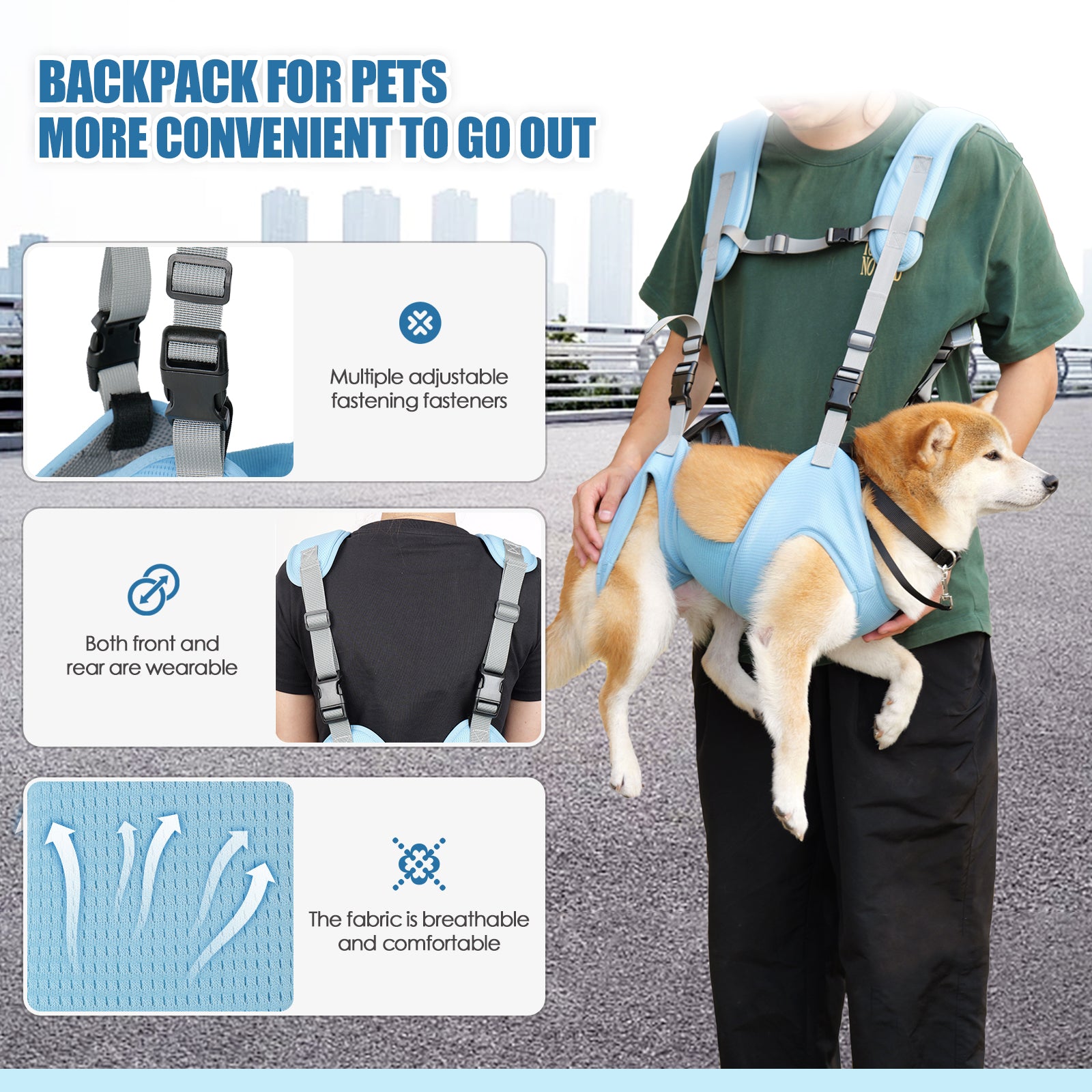Hands - Free Dog Carrier Backpack - Adjustable Pet Front/Rear Carry Harness for Hiking & Travel