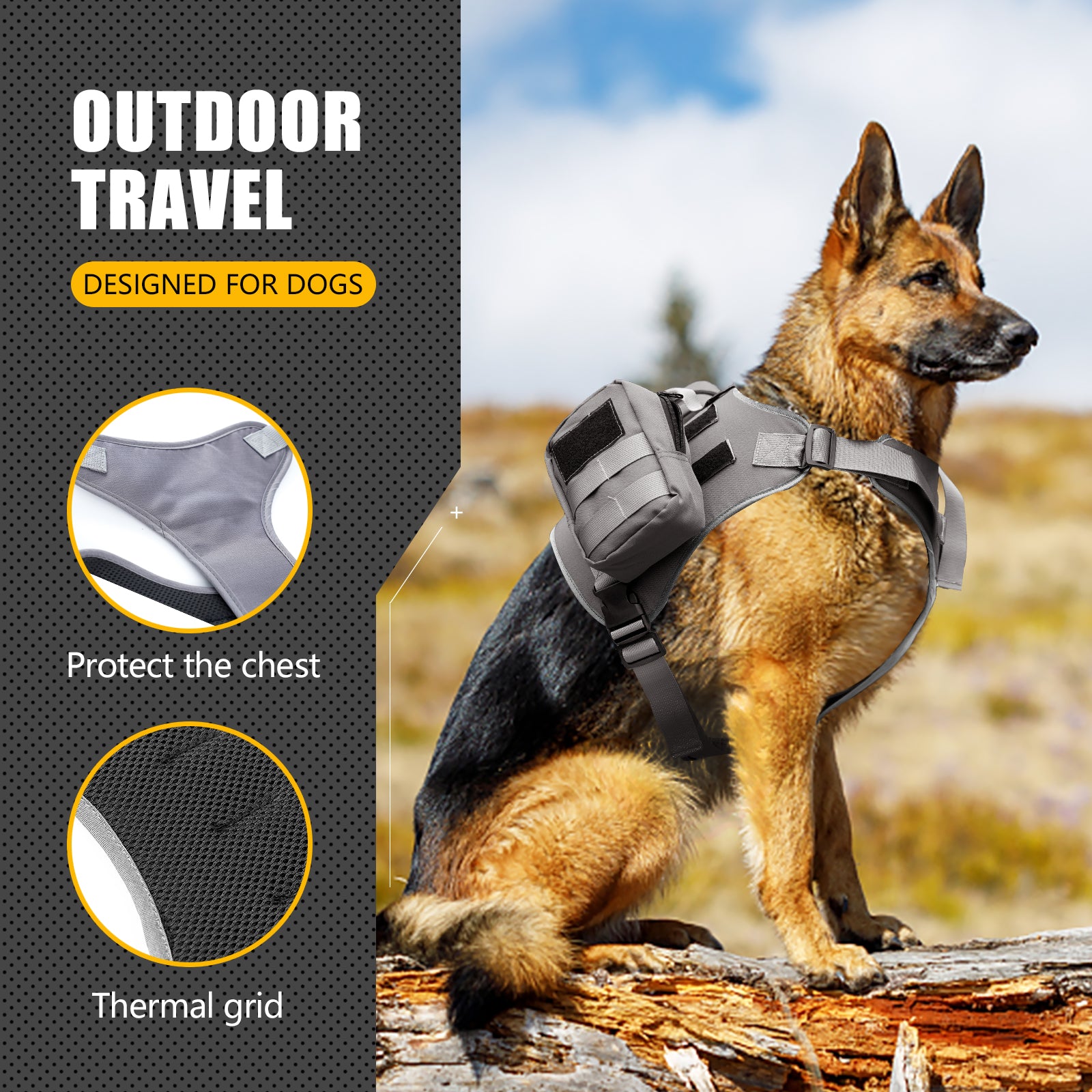 Dog Vest Harness for Small Medium Large Dogs No Pull Adjustable Harness Backpack with Side Pockets for Walking Hiking Training(Gray, Large)