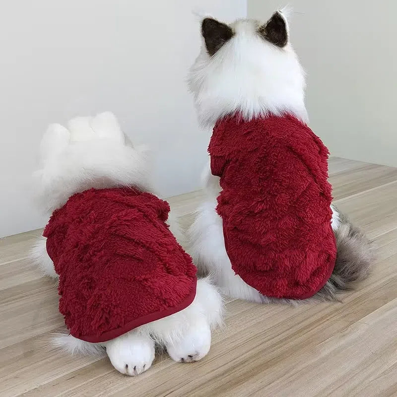 Fluffy Cable Knit Dog Vest Set Soft Fleece Pet Sweater Tank Tops for Small Dogs