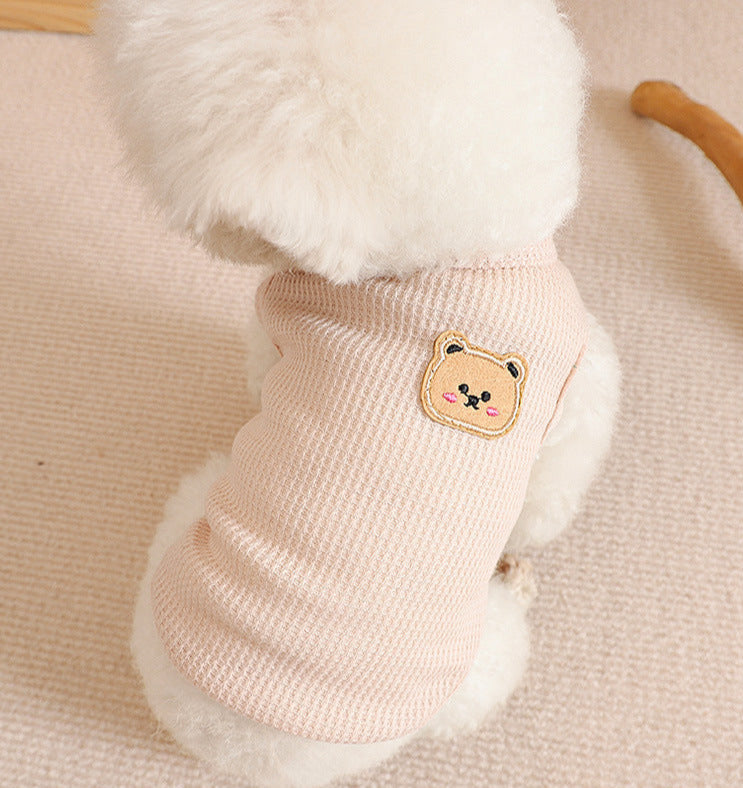 Cute Bear Patch Dog Tank Top Set 4 Pack Waffle - Knit Pet Vest for Small Dogs