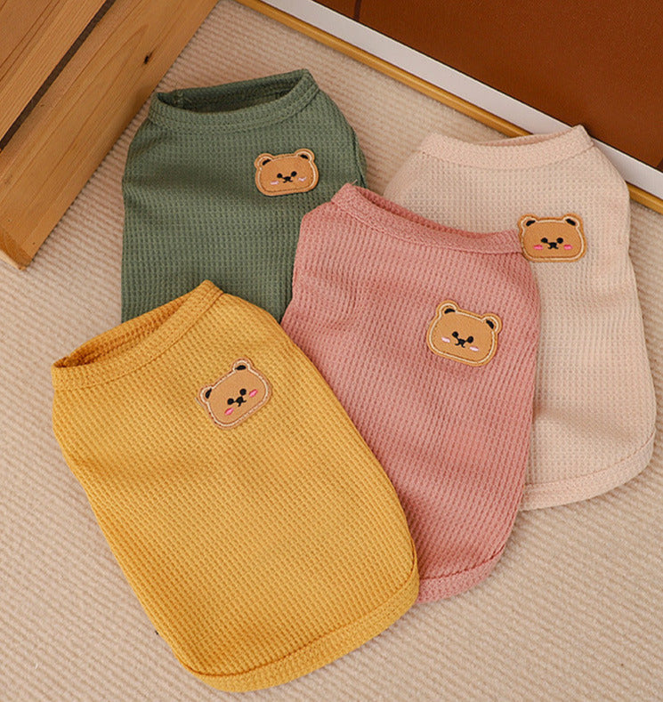 Cute Bear Patch Dog Tank Top Set 4 Pack Waffle - Knit Pet Vest for Small Dogs