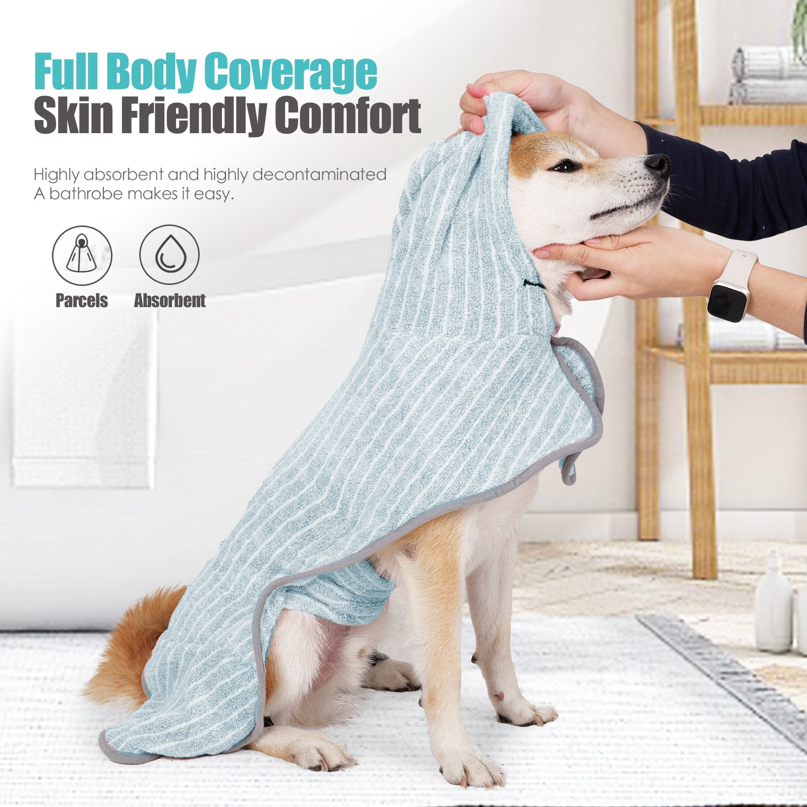 Hooded Dog Drying Coat - Quick - Absorbing Pet Bathrobe with Adjustable Fit
