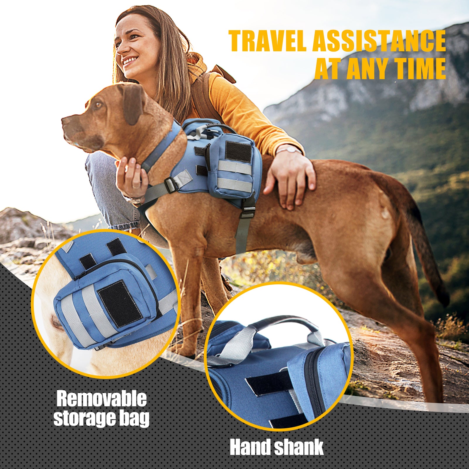 Dog Vest Harness for Small Medium Large Dogs No Pull Adjustable Harness Backpack with Side Pockets for Walking Hiking Training(Gray, Large)
