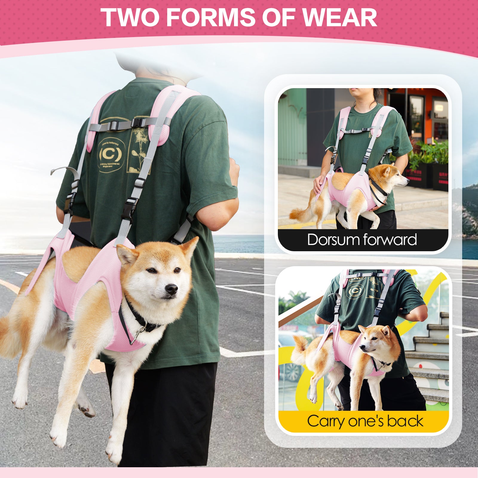 Hands - Free Dog Carrier Backpack - Adjustable Pet Front/Rear Carry Harness for Hiking & Travel