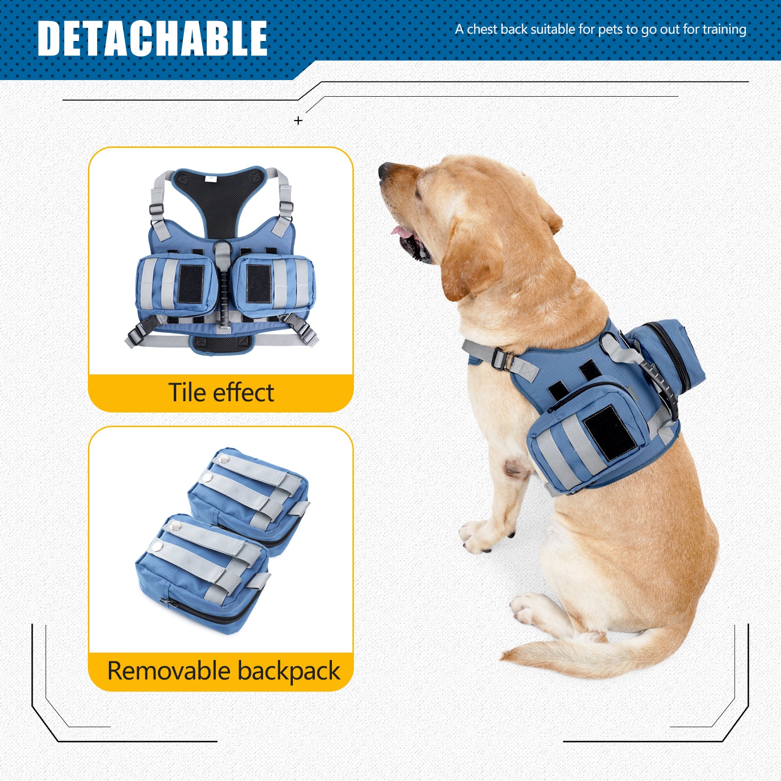 Dog Vest Harness for Small Medium Large Dogs No Pull Adjustable Harness Backpack with Side Pockets for Walking Hiking Training(Gray, Large)