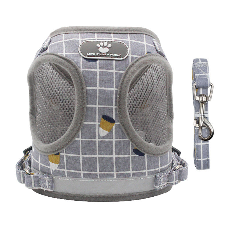 Stylish Mesh Dog Harness and Leash Set Adjustable No Pull Pet Vest for Small to Medium Dogs