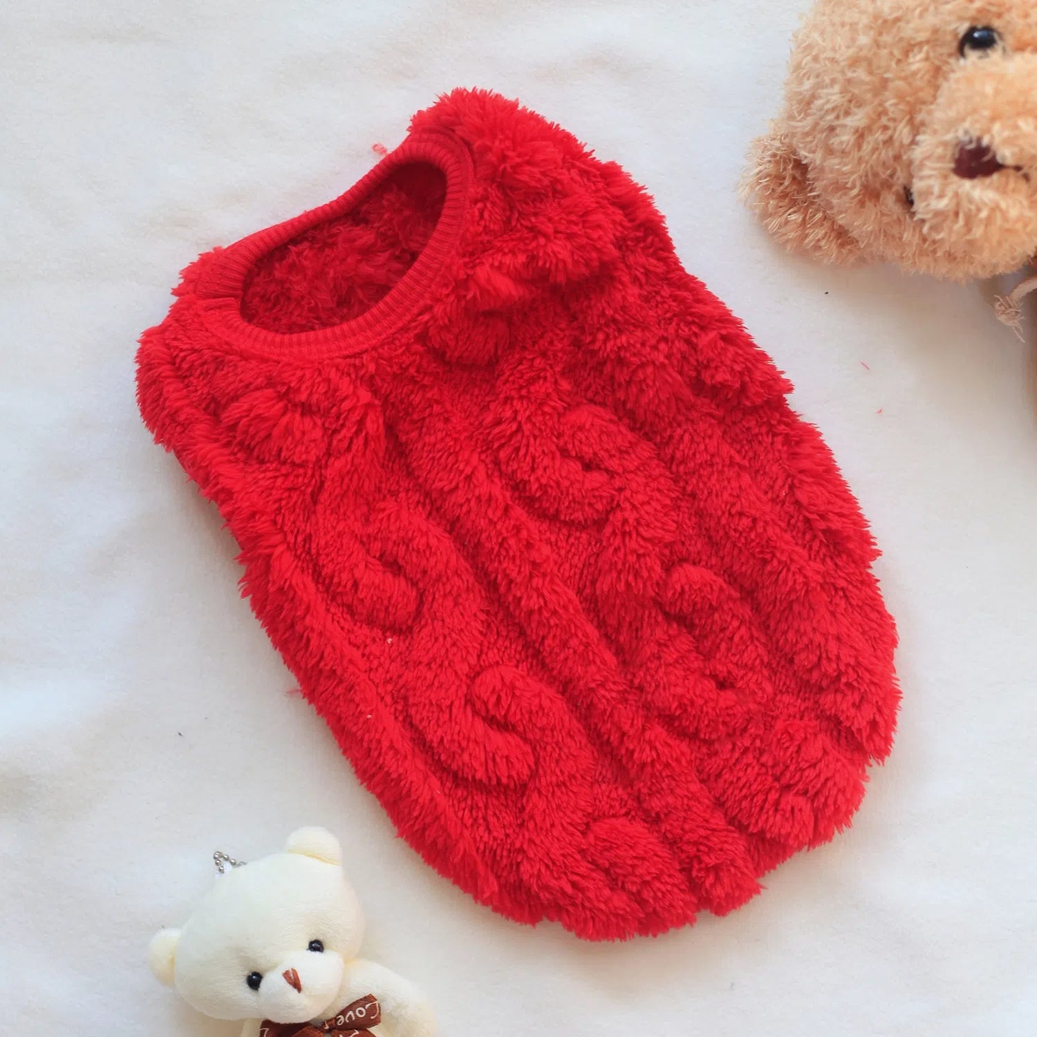 Fluffy Cable Knit Dog Vest Set Soft Fleece Pet Sweater Tank Tops for Small Dogs