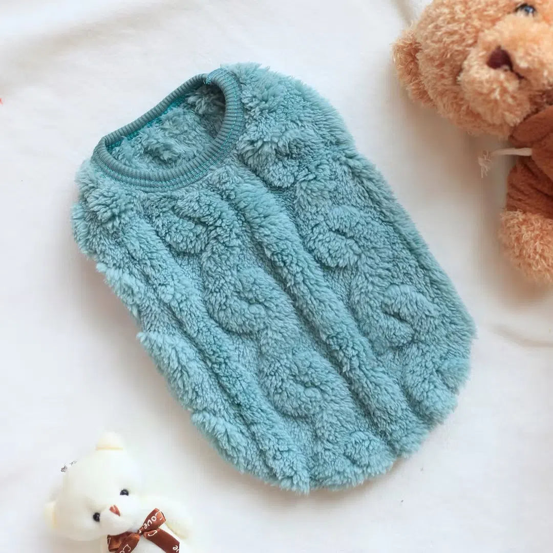 Fluffy Cable Knit Dog Vest Set Soft Fleece Pet Sweater Tank Tops for Small Dogs