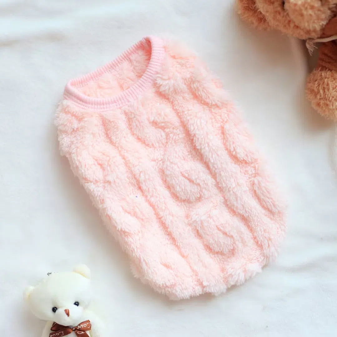 Fluffy Cable Knit Dog Vest Set Soft Fleece Pet Sweater Tank Tops for Small Dogs