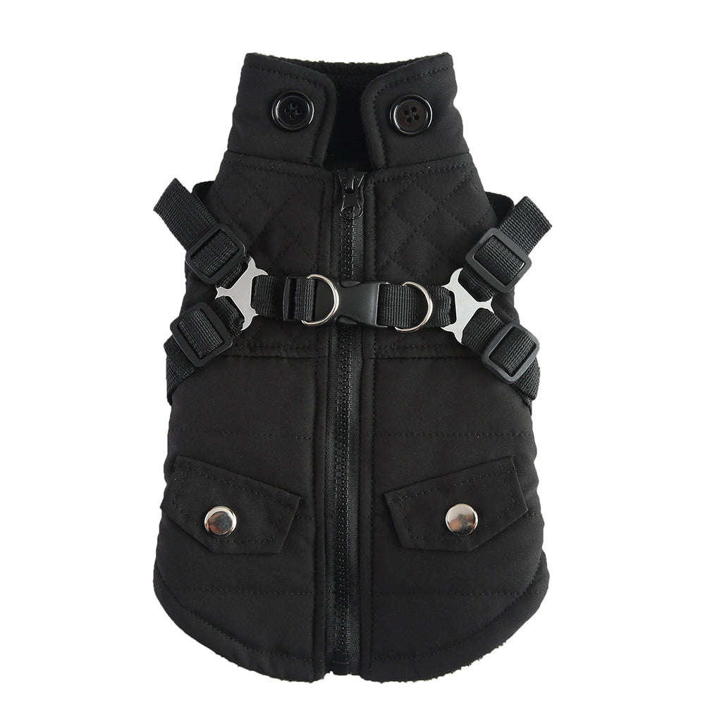Harness Dog Jacket Warm Winter Coat with Adjustable Strap Waterproof Apparel for Small Medium Large Dogs