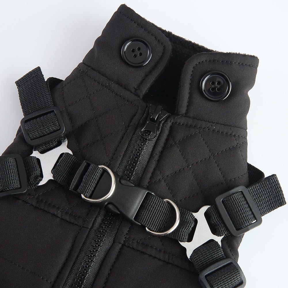 Harness Dog Winter Coat - Warm Soft Jacket for Small Medium Large Dogs - Cold Weather Outdoor Pet Coat