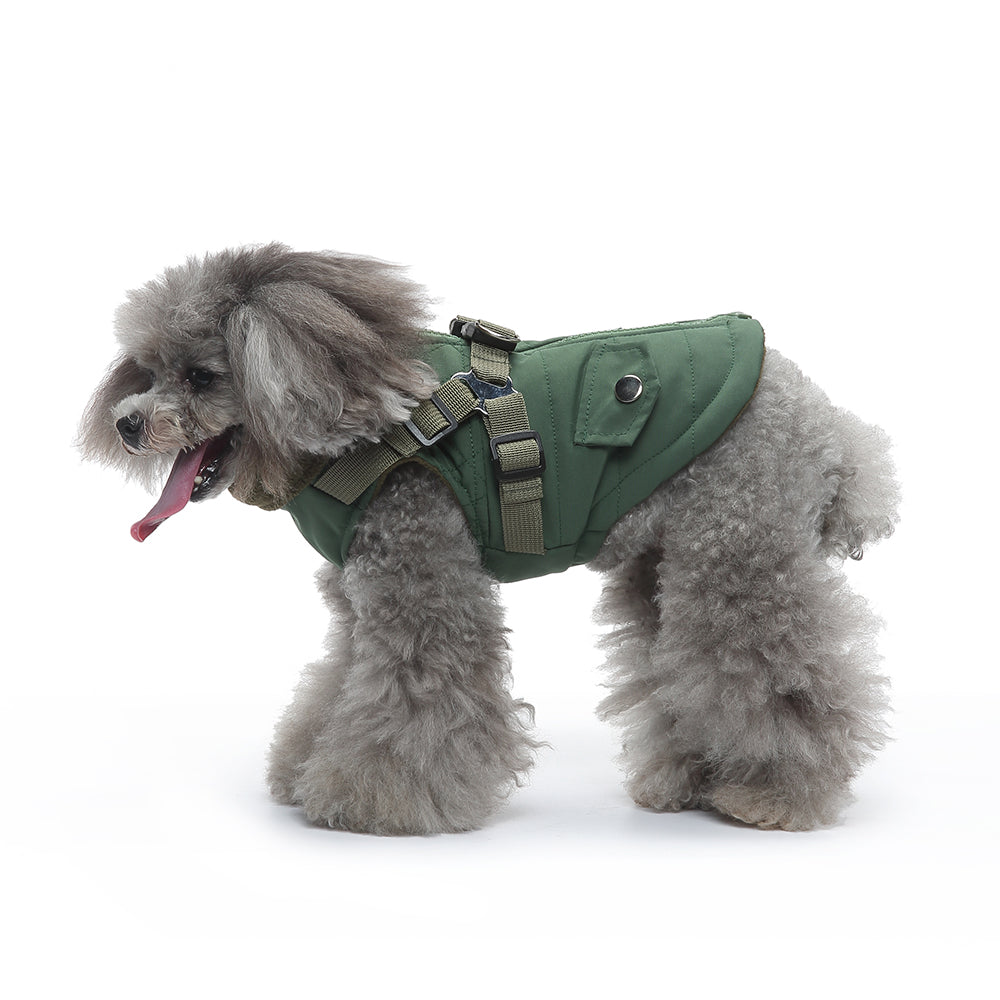 Harness Dog Winter Coat - Warm Soft Jacket for Small Medium Large Dogs - Cold Weather Outdoor Pet Coat
