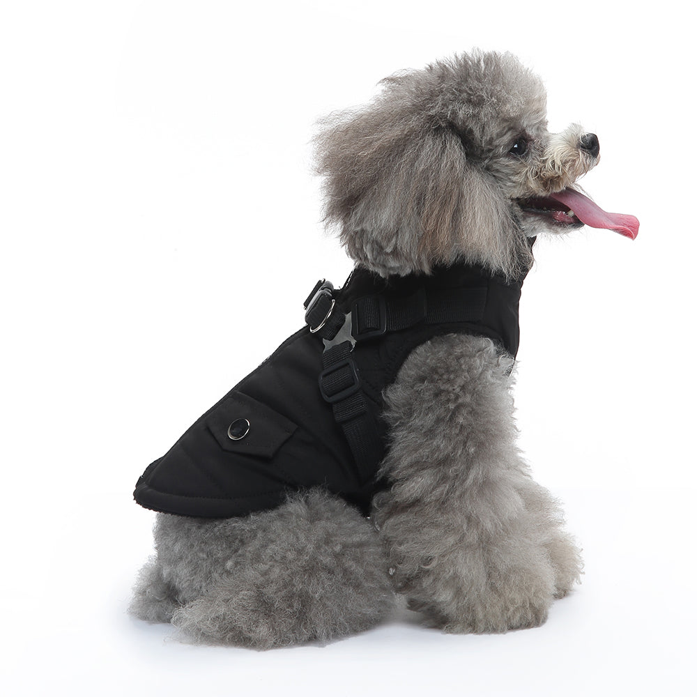 Harness Dog Jacket Warm Winter Coat with Adjustable Strap Waterproof Apparel for Small Medium Large Dogs