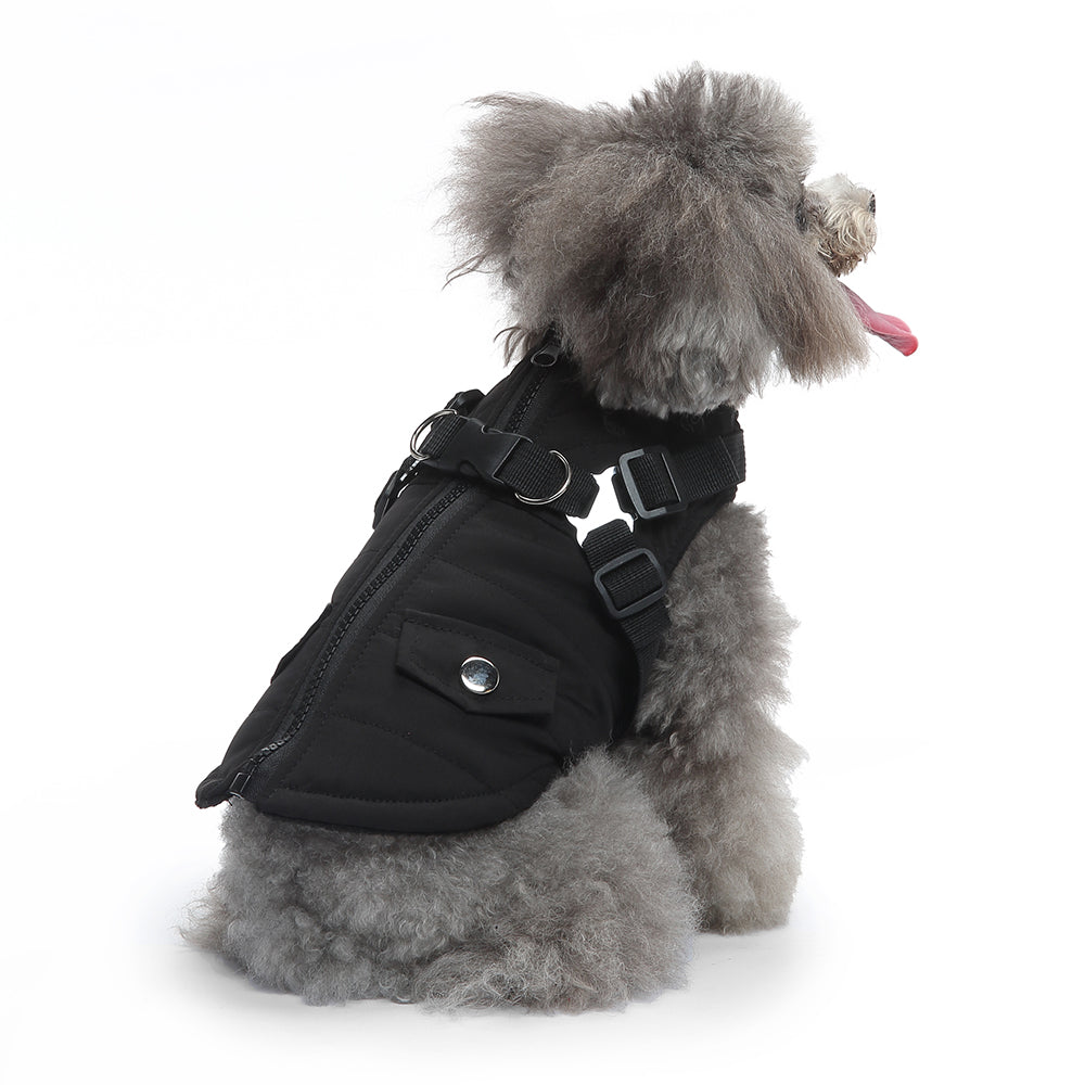 Harness Dog Jacket Warm Winter Coat with Adjustable Strap Waterproof Apparel for Small Medium Large Dogs