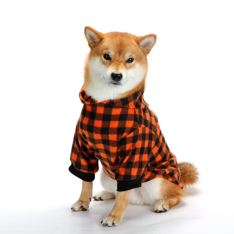 Plaid Dog Hoodie Set Checkered Fleece Pet Sweatshirts