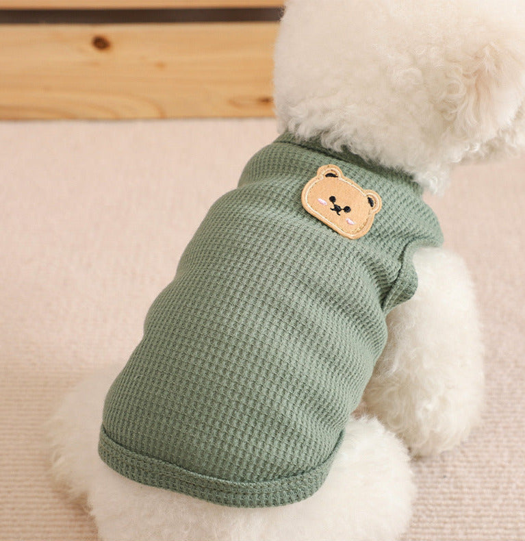 Cute Bear Patch Dog Tank Top Set 4 Pack Waffle - Knit Pet Vest for Small Dogs