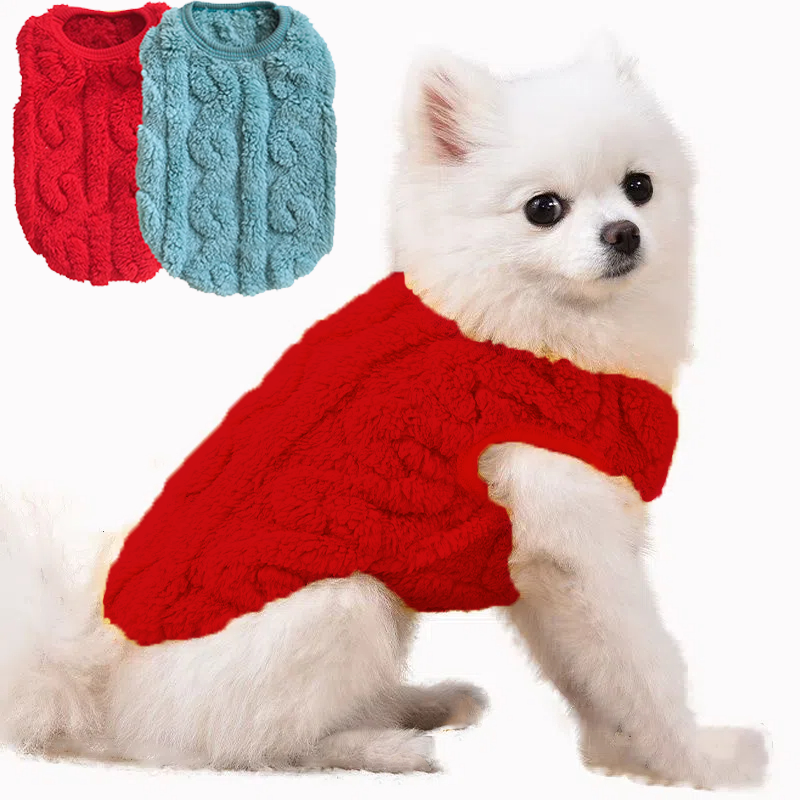 Fluffy Cable Knit Dog Vest Set Soft Fleece Pet Sweater Tank Tops for Small Dogs