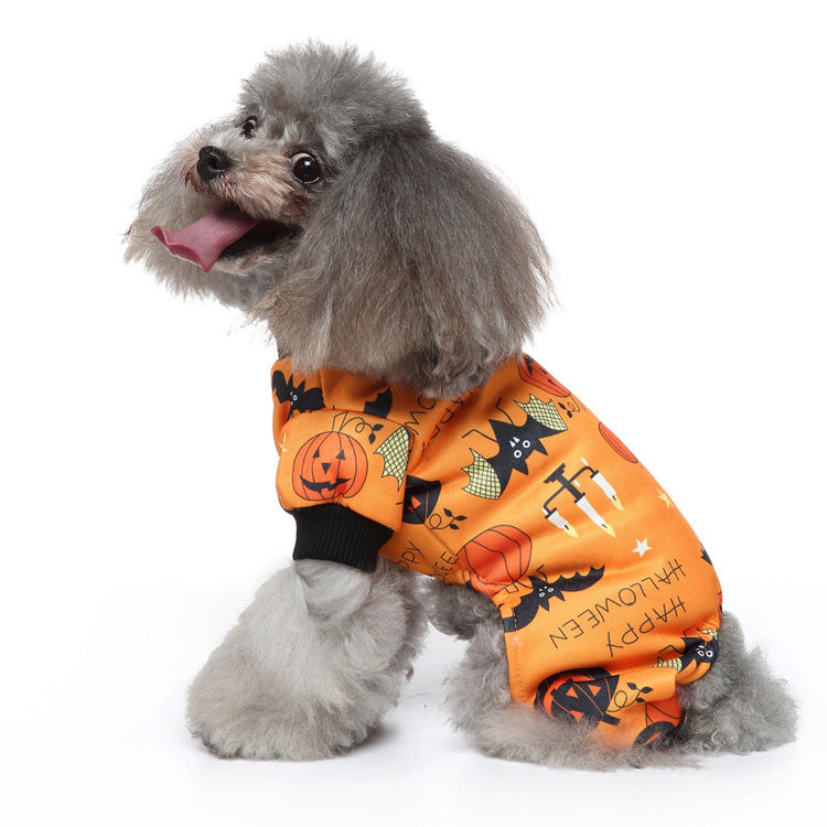 Halloween Dog Pajamas Pumpkin & Bat Bat Print Pet Costume for Small Dogs