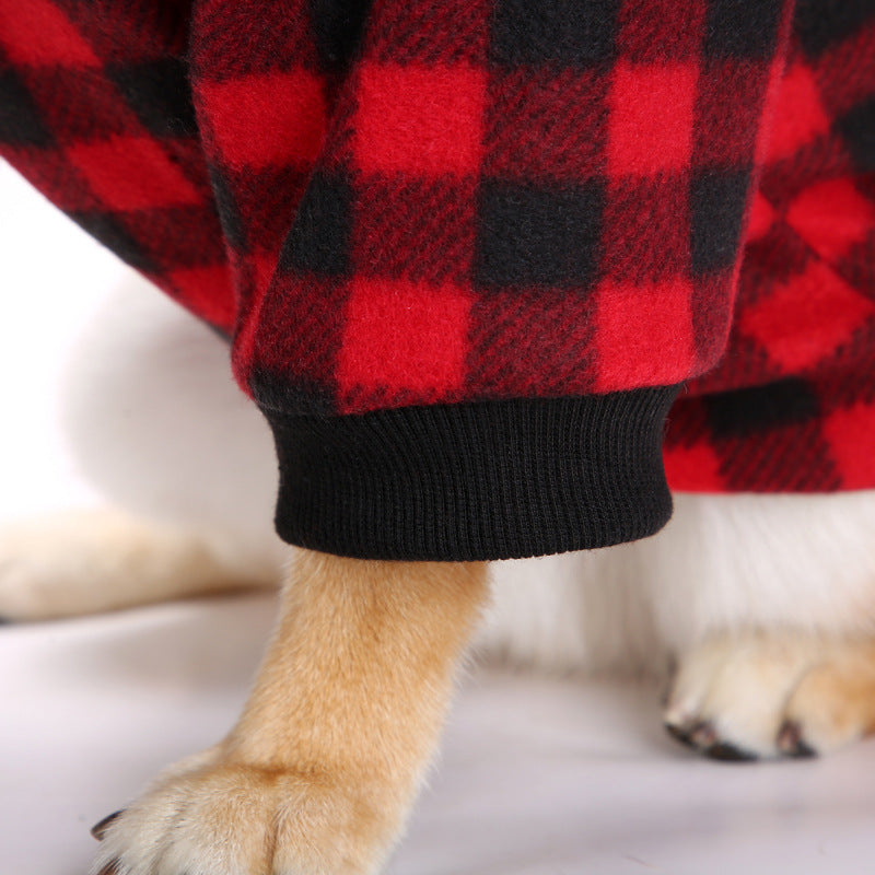 Plaid Dog Hoodie Set Checkered Fleece Pet Sweatshirts