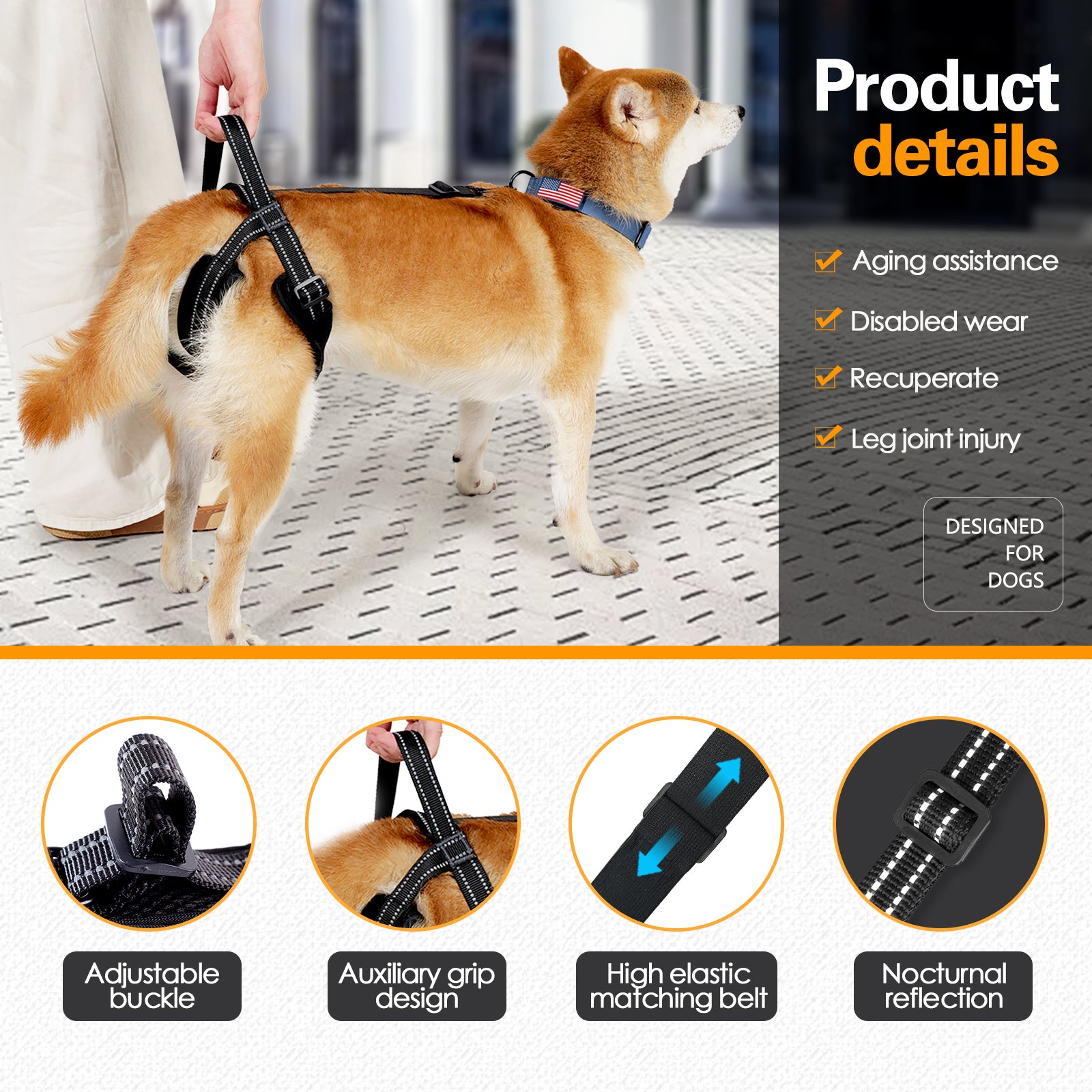 Dog Rear Leg Support Harness - Adjustable Assistive Strap for Aging or Injured Pets