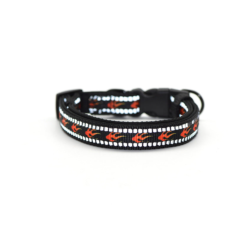 Reflective Flame Patterned Dog Collar - Stylish & Safe Pet Neck Strap