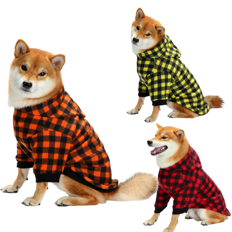Plaid Dog Hoodie Set Checkered Fleece Pet Sweatshirts