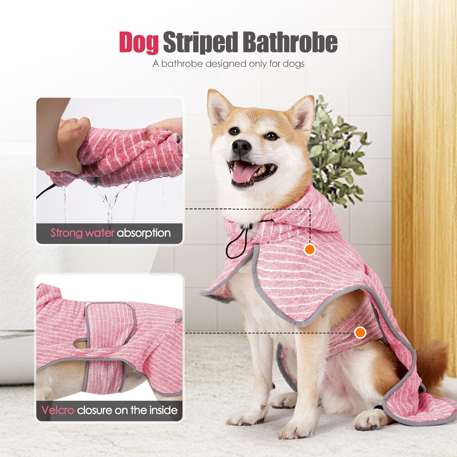 Hooded Dog Drying Coat - Quick - Absorbing Pet Bathrobe with Adjustable Fit