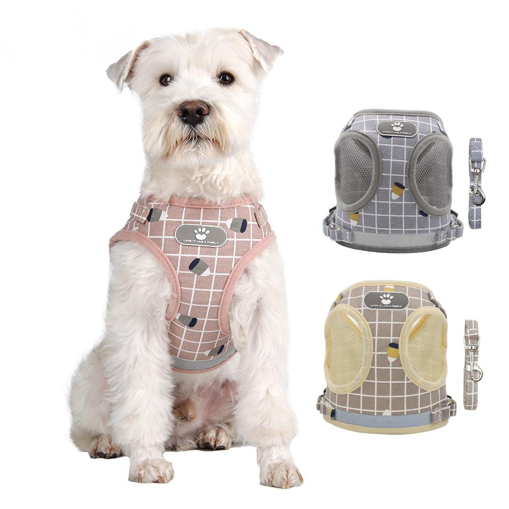 Stylish Mesh Dog Harness and Leash Set Adjustable No Pull Pet Vest for Small to Medium Dogs