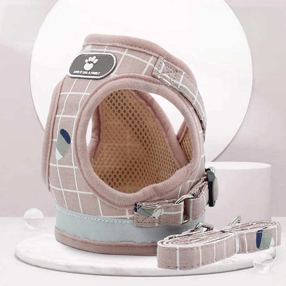 Stylish Mesh Dog Harness and Leash Set Adjustable No Pull Pet Vest for Small to Medium Dogs