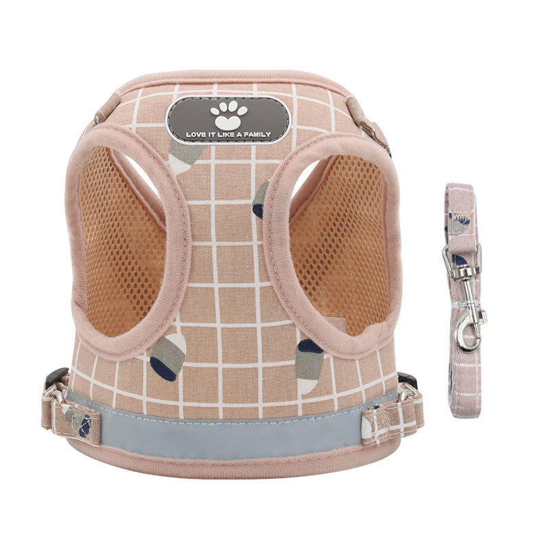 Stylish Mesh Dog Harness and Leash Set Adjustable No Pull Pet Vest for Small to Medium Dogs