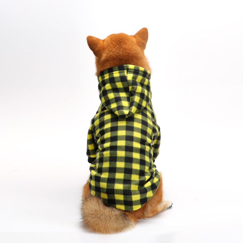 Plaid Dog Hoodie Set Checkered Fleece Pet Sweatshirts
