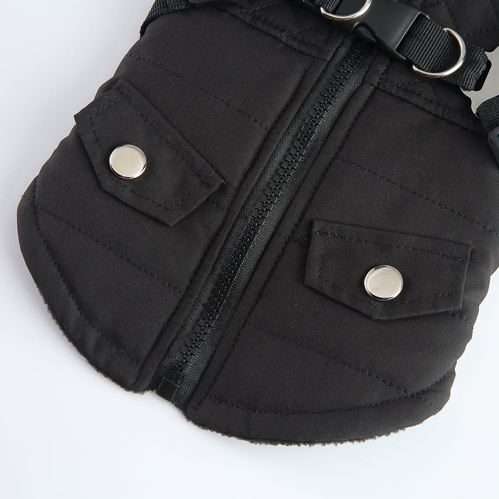Harness Dog Winter Coat - Warm Soft Jacket for Small Medium Large Dogs - Cold Weather Outdoor Pet Coat