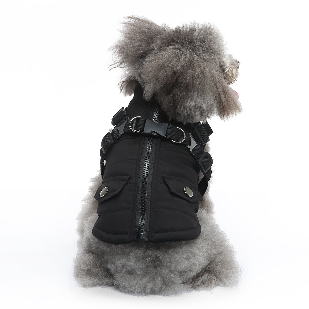 Harness Dog Winter Coat - Warm Soft Jacket for Small Medium Large Dogs - Cold Weather Outdoor Pet Coat