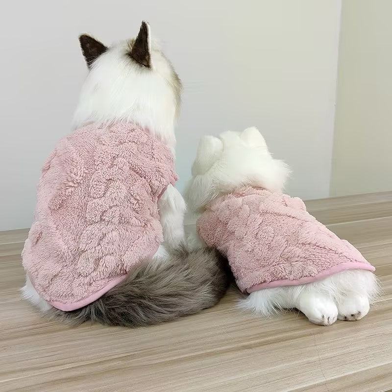Fluffy Cable Knit Dog Vest Set Soft Fleece Pet Sweater Tank Tops for Small Dogs