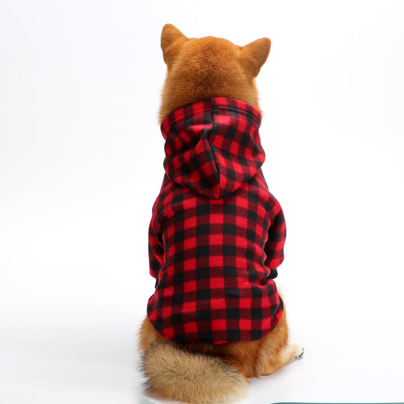 Plaid Dog Hoodie Set Checkered Fleece Pet Sweatshirts